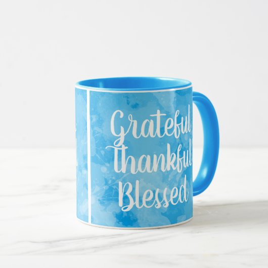Dankbares dankbares gesegnetes blaues Aquarell Tasse (VorderseiteRechts)