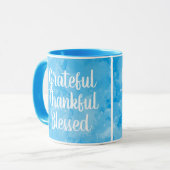 Dankbares dankbares gesegnetes blaues Aquarell Tasse (Vorderseite Links)