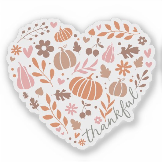 Dankbares Drehbuch, Fall Floral und Pumpkin Herz Aufkleber (Vorderseite)