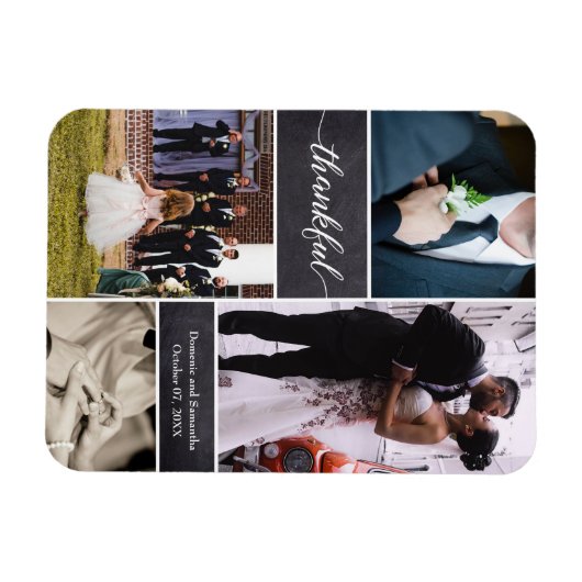 Dankbares Drehbuch Rustic Wedding Foto Collage Magnet (Horizontal)