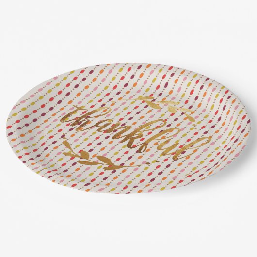 Dankbares Goldmulti ovale Punkte - Pappteller (Schrägansicht)