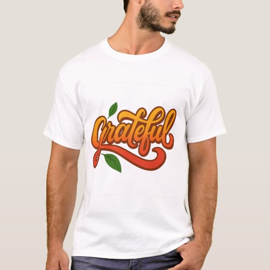 Dankbares Gradient Script mit Blätter T-Shirt (Vorderseite)