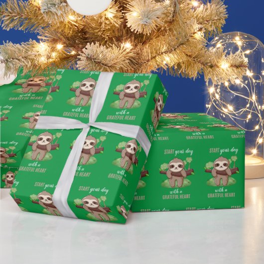 Dankbares Heart Sloth Wrapping Paper Geschenkpapier (Feiertage)