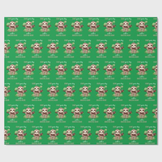 Dankbares Heart Sloth Wrapping Paper Geschenkpapier (Flach)