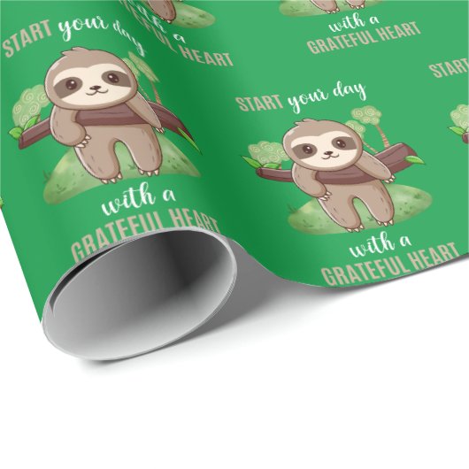 Dankbares Heart Sloth Wrapping Paper Geschenkpapier (Rolleneckpunkt)