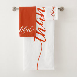 Dankbares Herbst Orange Modern Script Bath Towel S Badhandtuch Set