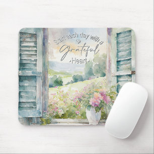 Dankbares Herz Aquarell Blumen Fenster  Mousepad