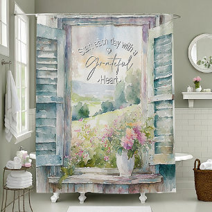 Dankbares Herz-Aquarell-Blumenfenster Duschvorhang