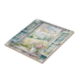 Dankbares Herz-Aquarell-Blumenfenster Fliese