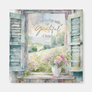 Dankbares Herz-Aquarell-Blumenfenster Magnet