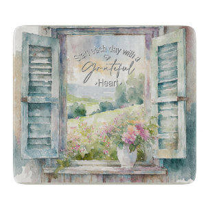 Dankbares Herz-Aquarell-Blumenfenster Schneidebrett