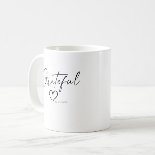 Dankbares Herz | Ihr Name Minimal Tinte Script Kaffeetasse (Vorderseite Links)