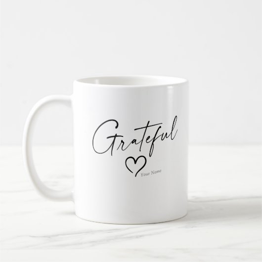 Dankbares Herz | Ihr Name Minimal Tinte Script Kaffeetasse (Links)
