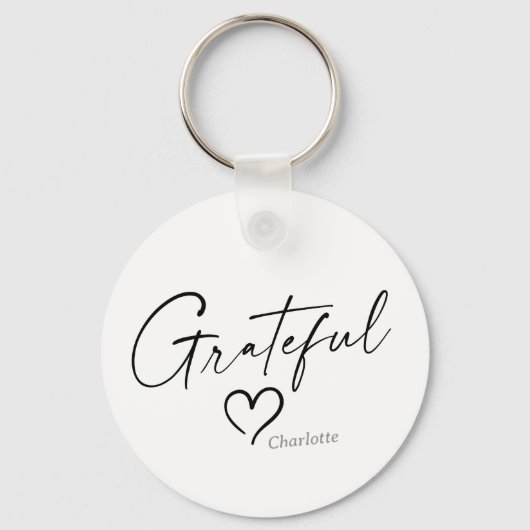 Dankbares Herz | Ihr Name Minimal Tinte Script Schlüsselanhänger (Vorderseite)