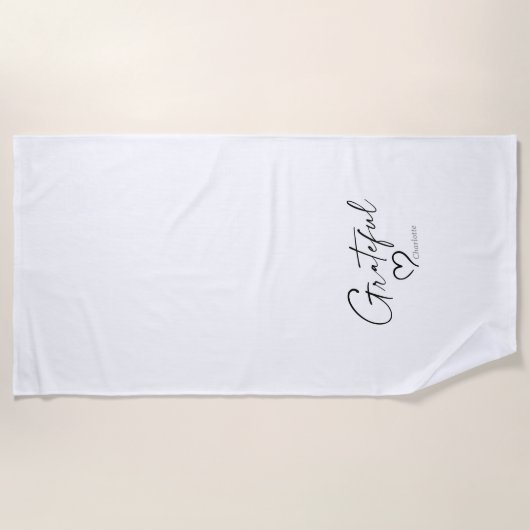Dankbares Herz | Ihr Name Minimal Tinte Script Strandtuch (Vorderseite)