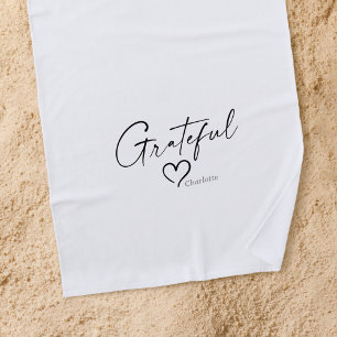 Dankbares Herz   Ihr Name Minimal Tinte Script Strandtuch
