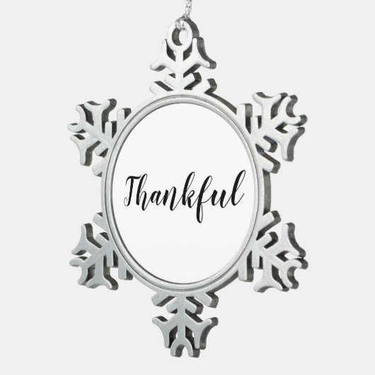 Dankbares Schwarz-weißes benutzerdefiniertes Skrip Schneeflocken Zinn-Ornament (Rechts)