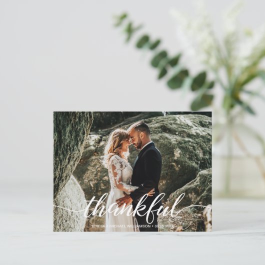 Dankbares Script Boho Wedding Vielen Dank Postkarte (Stehend Vorderseite)