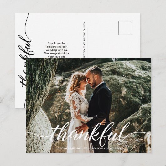 Dankbares Script Boho Wedding Vielen Dank Postkarte (Vorne/Hinten)