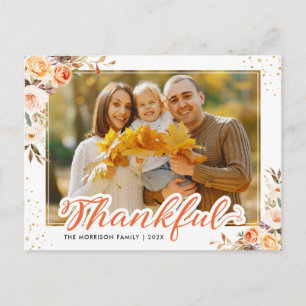 Dankbares Script Fall Floral Erntedank Foto Postkarte