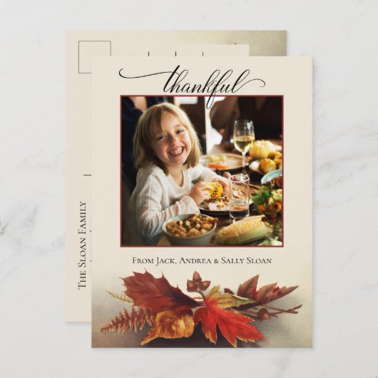 Dankbares Script Fall Foliage Erntedank Foto Postkarte (Vorne/Hinten)