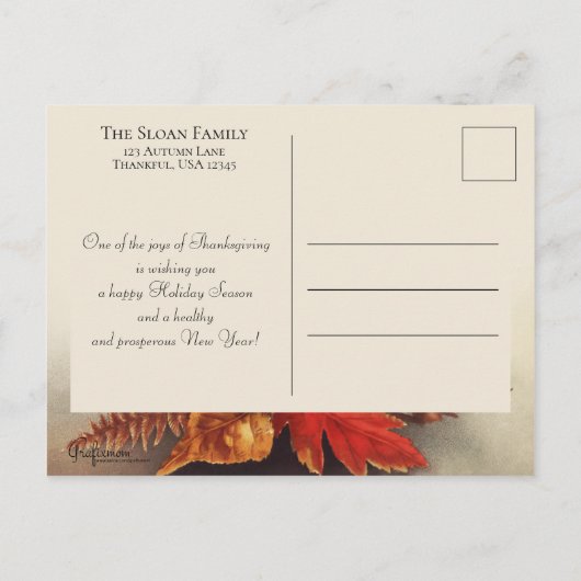 Dankbares Script Fall Foliage Erntedank Foto Postkarte (Rückseite)