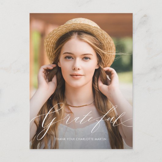 Dankbares Script Foto Abschluss Vielen Dank Postkarte (Vorderseite)
