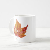 Dankbares Script & Orange Fall Leaf Kaffeetasse (Vorderseite Links)