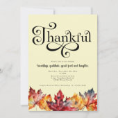 Dankbares Script Watercolor Blätter Yellow Mustard Einladung (Vorderseite)