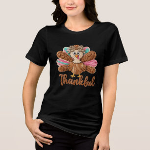 Dankbares Truthahn-Design – Latch Hook Garn Häkeln Tri-Blend Shirt
