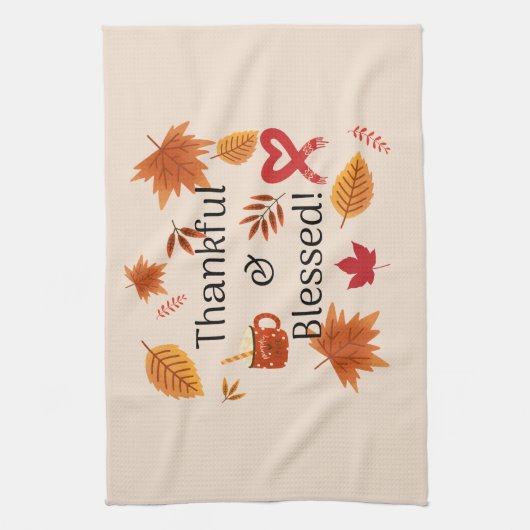 Dankbares und gesegnetes Herbstdesign Geschirrtuch (Vertikal)