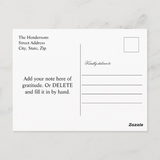 Dankbares und gesegnetes Script Foto Hochzeit Viel Postkarte (Rückseite)