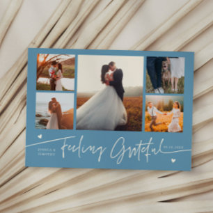 Dankbarfühlend Denim Blau Hochzeit Multi Foto Dankeskarte