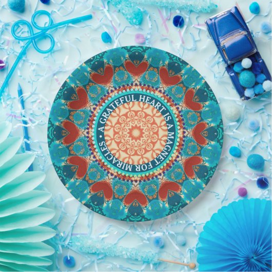 Dankbarkeit Aqua Aquamarin Mandala individualisier Pappteller (Party)