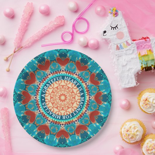 Dankbarkeit Aqua Aquamarin Mandala individualisier Pappteller (Party)
