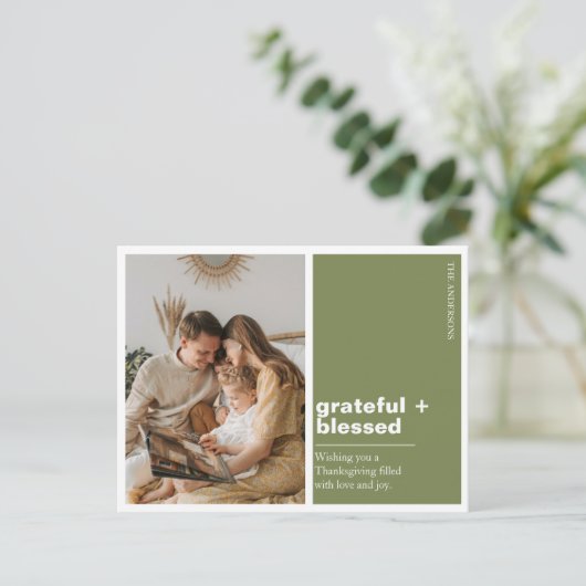 Dankbarkeit + Gesegnetes grünes Erntedank Foto Postkarte (Stehend Vorderseite)
