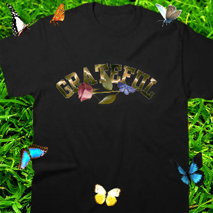 Dankbarkeit Golden Typografy Rose & Butterfly Tri-Blend Shirt