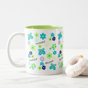 Dankbarkeit ich dankbar segne ich Spaß Blue Green Zweifarbige Tasse