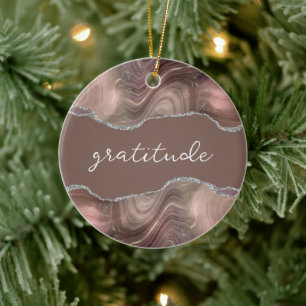 Dankbarkeit Inspirierendes Wort Taupe Silber Achat Keramik Ornament