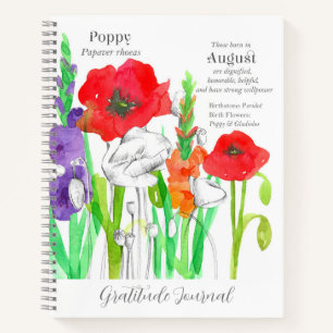 Dankbarkeit Journal August Birth Month Blume Poppy Notizblock