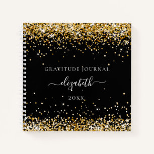 Dankbarkeit Journal Black Gold Glitzer Staub Name Notizblock