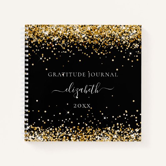 Dankbarkeit Journal Black Gold Glitzer Staub Name Notizblock (Vorderseite)