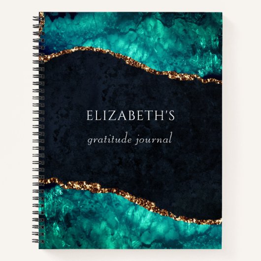 Dankbarkeit Journal Green Agate Gold Glitzer Notizblock (Vorderseite)