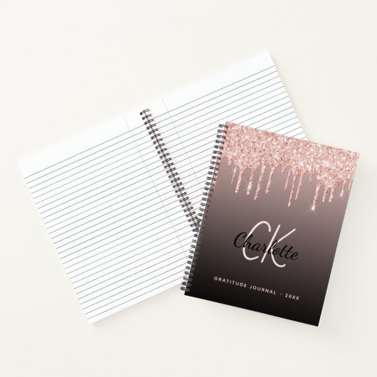 Dankbarkeit Journal Rose Gold Glitzer Schwarz Mono Notizblock (Innenseite)