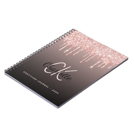 Dankbarkeit Journal Rose Gold Glitzer Schwarz Mono Notizblock (Linke Seite)