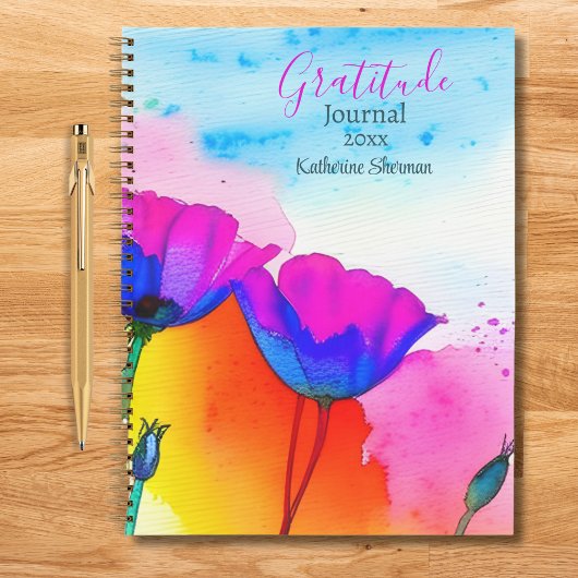 Dankbarkeit Journal Watercolor Floral Poppies Notizblock