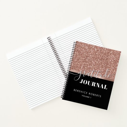 Dankbarkeit Journaling Rose Gold Glitzer Schwarzer Notizblock (Innenseite)