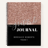 Dankbarkeit Journaling Rose Gold Glitzer Schwarzer Notizblock (Vorderseite)