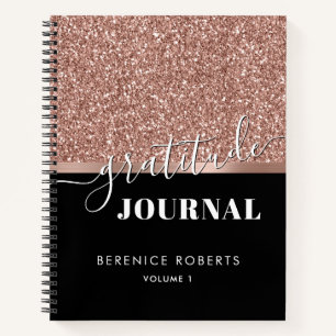 Dankbarkeit Journaling Rose Gold Glitzer Schwarzer Notizblock
