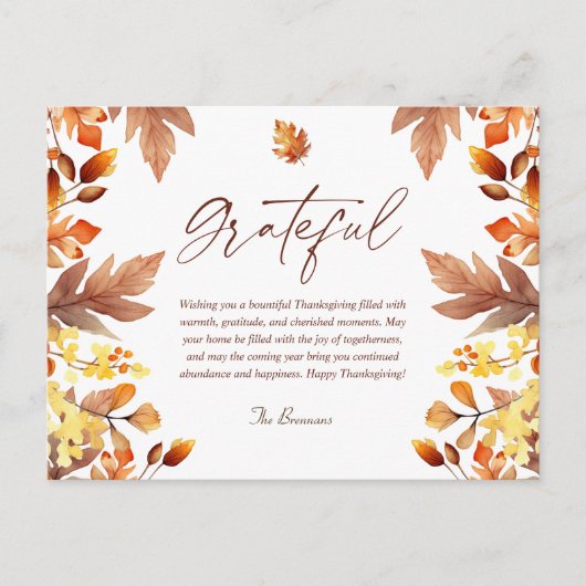 Dankbarkeit Moderner Rustikaler Herbst Erntedank U Postkarte (Vorderseite)